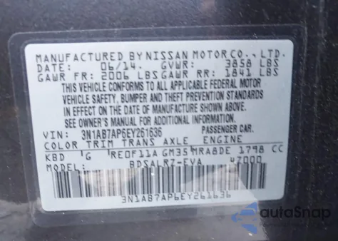 2014 Nissan Sentra Sr from USA, damaged, VIN 3N1AB7AP6EY261636